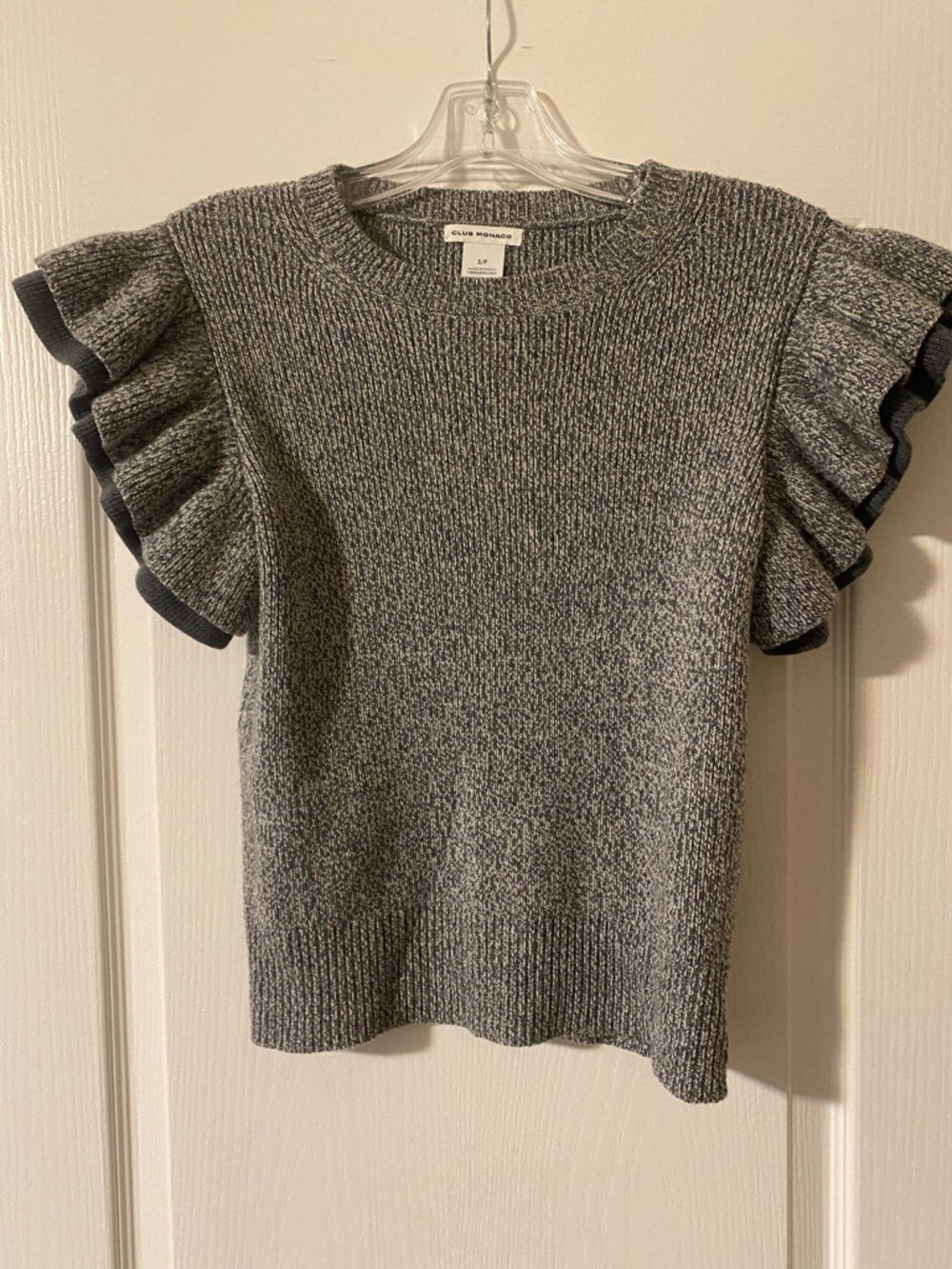 Club Monaco Heather Gray Ruffle-Sleeve Merino Knit
